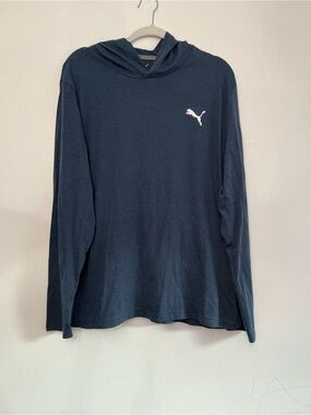 Puma Heathered Gray-Blue Hooded Long Sleeve with White Logo